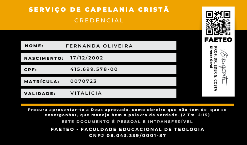 modelo credencial capelao verso - FAETEO - Faculdade de Teologia