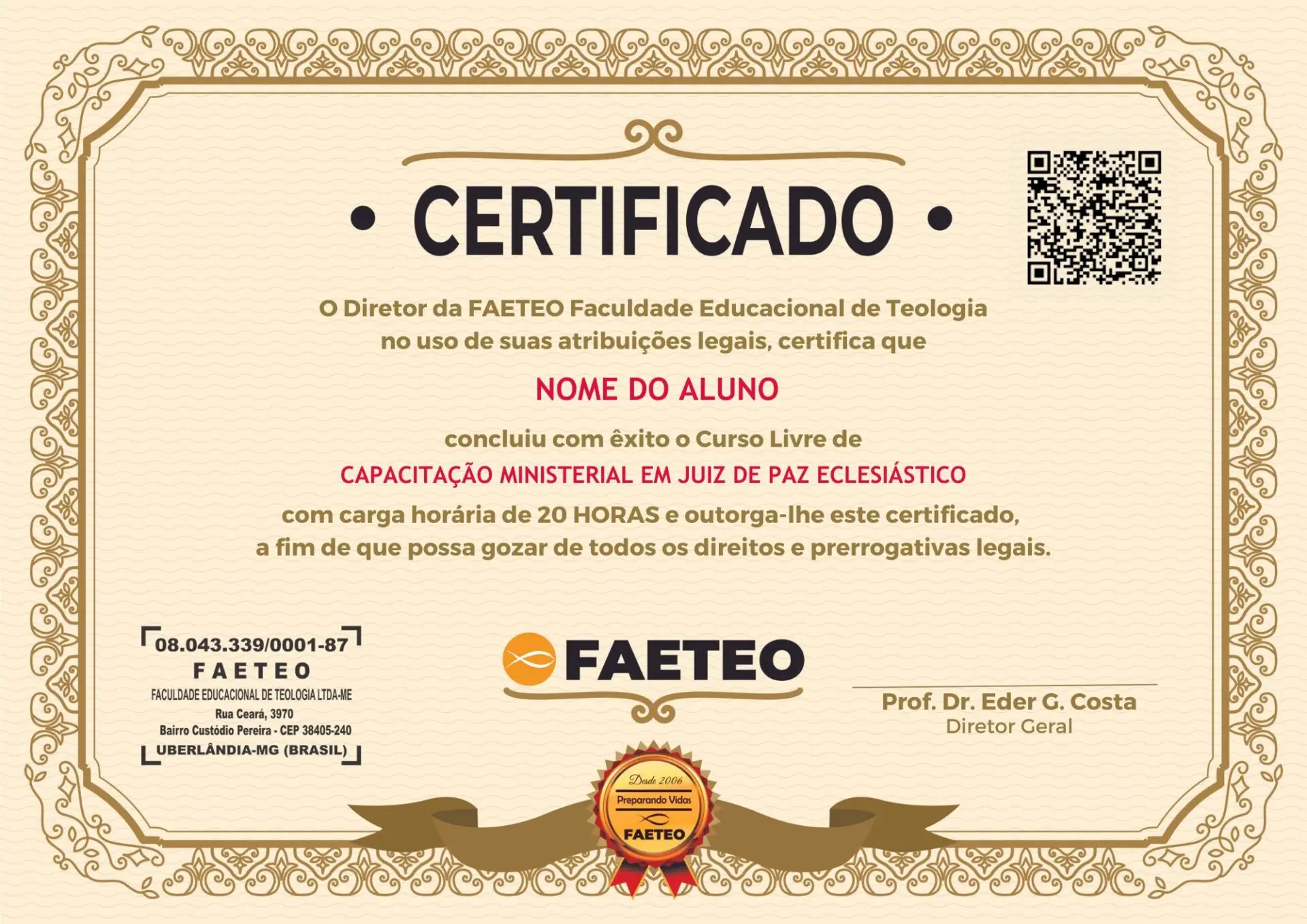 Juiz de Paz Eclesiástico 5 Faculdade FAETEO - Teologia, Capelania e eBooks